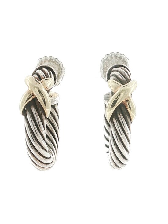 David Yurman Jewelry - David Yurman 925 Silver and 14K Gold X Cable Hoop Earrrings